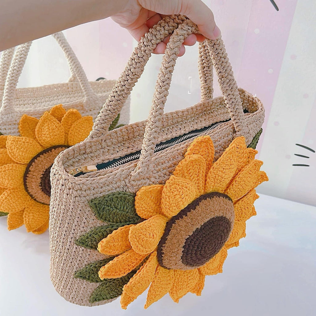 Sunflower shoulder bag, Tote bag, crochet flower bag, Crochet Daisy bag, floral handbag, summer bag, Xmas Christmas gift, Black friday sale