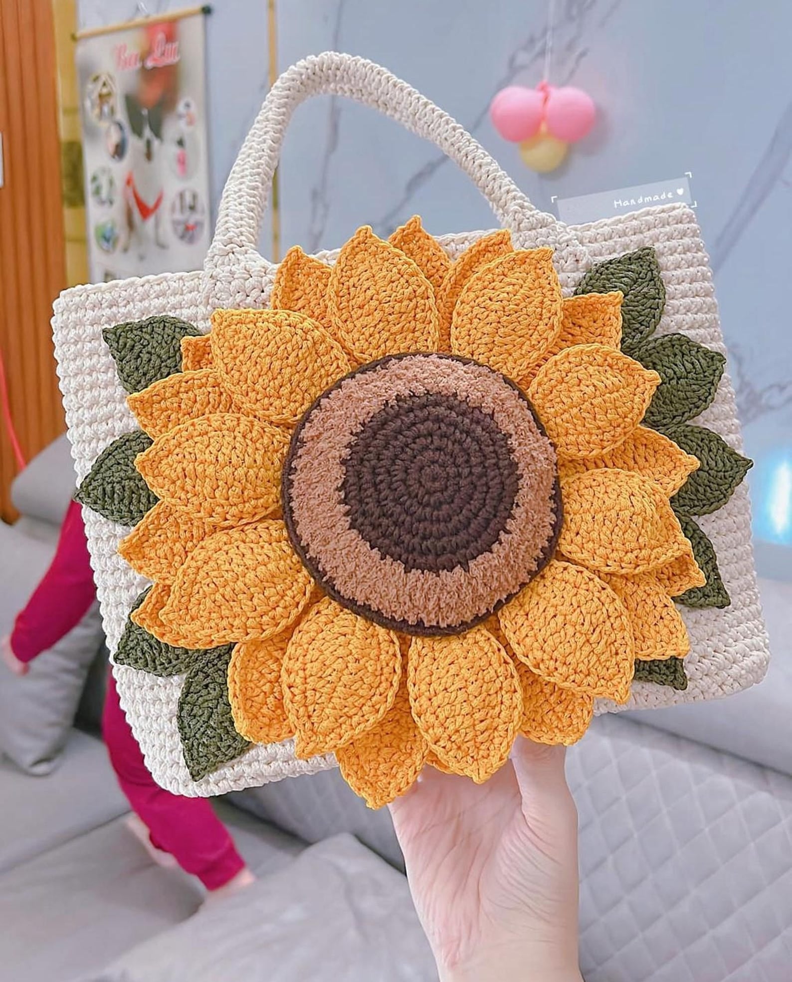 Sunflower shoulder bag, Tote bag, crochet flower bag, Crochet Daisy bag, floral handbag, summer bag, Xmas Christmas gift, Black friday sale